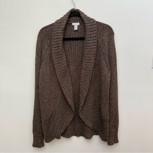 Chico’s Size 2 US Large / 12 Metallic Brown Open Front Cardigan Sweater